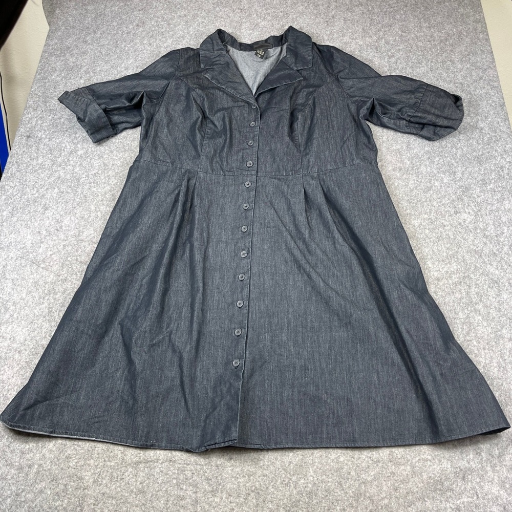 Lane Bryant Denim Shirt Dress Womens 22 Black Short Sleeve Button Front